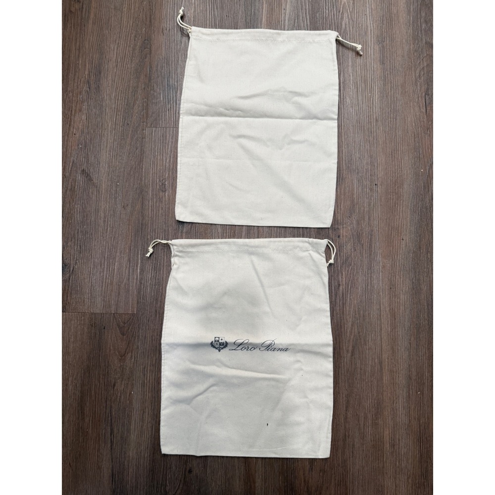 Loro‎ Piana Cream Herringbone Cotton Drawstring Dust Bags Set of 2 Large 12x15